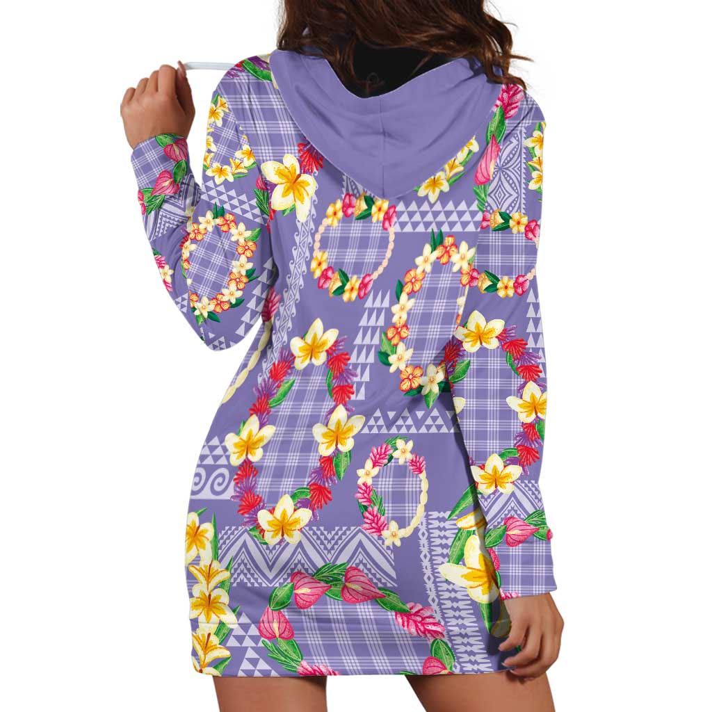 Hawaiian Leis Hoodie Dress Kakau Tattoos and Palaka Pastel Purple Color