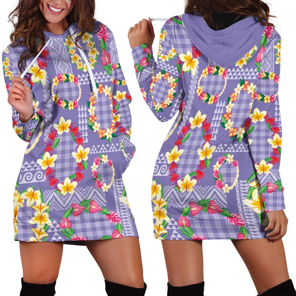 Hawaiian Leis Hoodie Dress Kakau Tattoos and Palaka Pastel Purple Color