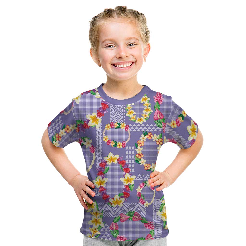 Hawaiian Leis Kid T Shirt Kakau Tattoos and Palaka Pastel Purple Color