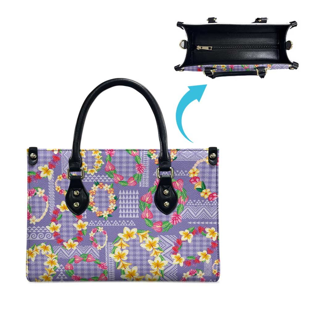 Hawaiian Leis Leather Bag Kakau Tattoos and Palaka Pastel Purple Color