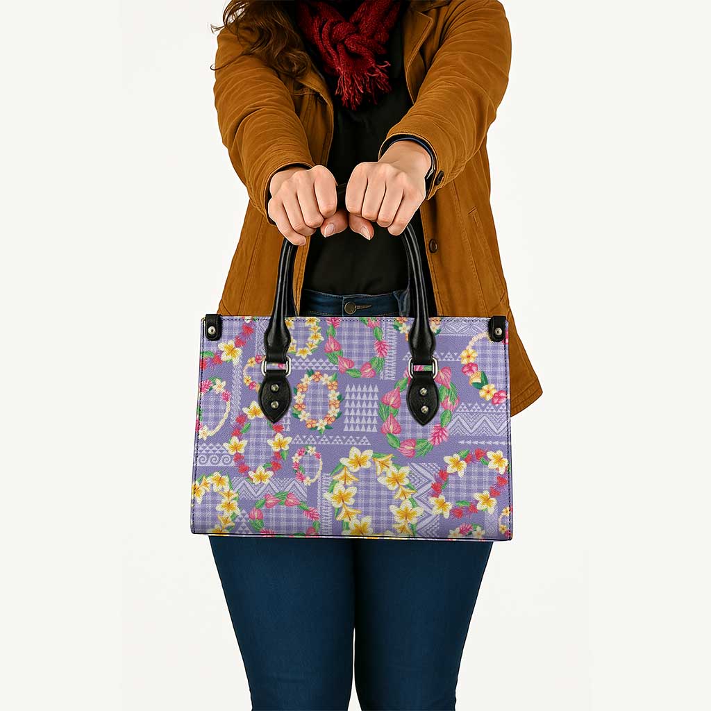 Hawaiian Leis Leather Bag Kakau Tattoos and Palaka Pastel Purple Color