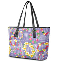 Hawaiian Leis Leather Tote Bag Kakau Tattoos and Palaka Pastel Purple Color