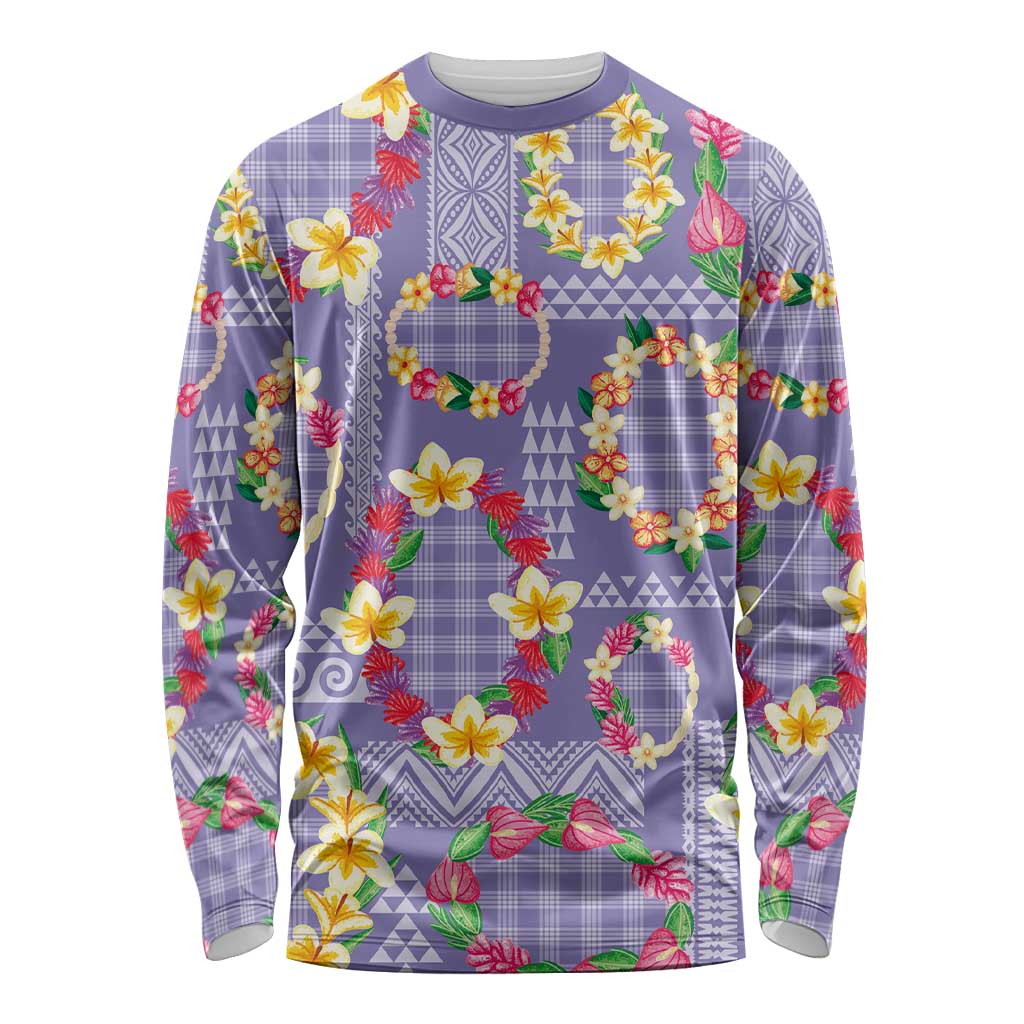 Hawaiian Leis Long Sleeve Shirt Kakau Tattoos and Palaka Pastel Purple Color