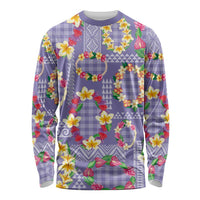 Hawaiian Leis Long Sleeve Shirt Kakau Tattoos and Palaka Pastel Purple Color