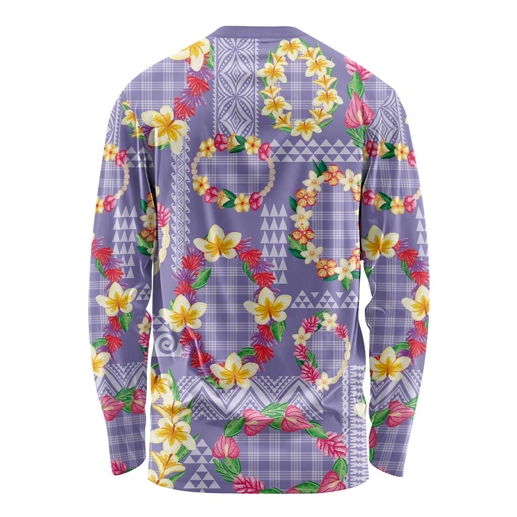 Hawaiian Leis Long Sleeve Shirt Kakau Tattoos and Palaka Pastel Purple Color