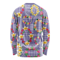Hawaiian Leis Long Sleeve Shirt Kakau Tattoos and Palaka Pastel Purple Color
