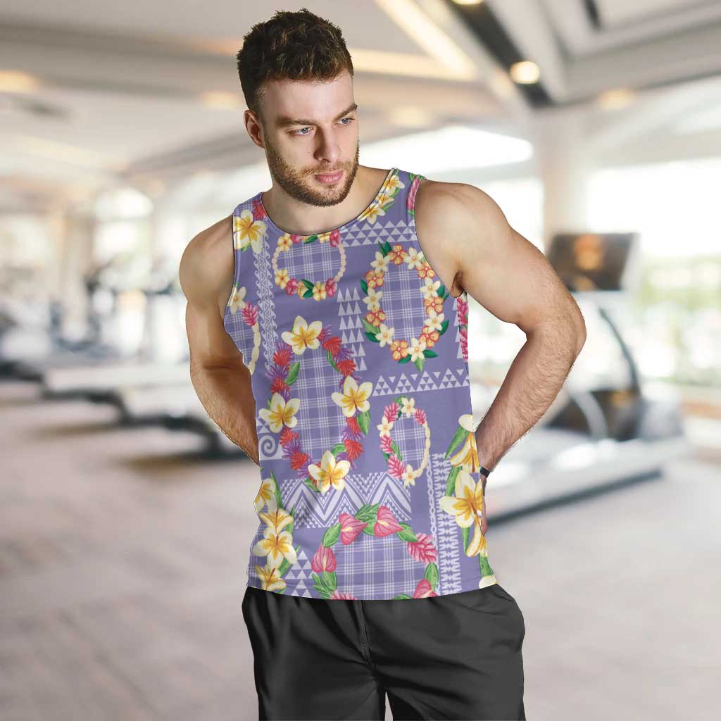 Hawaiian Leis Men Tank Top Kakau Tattoos and Palaka Pastel Purple Color