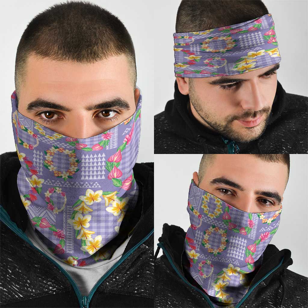 Hawaiian Leis Neck Gaiter Kakau Tattoos and Palaka Pastel Purple Color