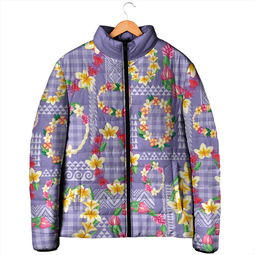Hawaiian Leis Padded Jacket Kakau Tattoos and Palaka Pastel Purple Color