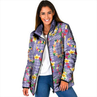 Hawaiian Leis Padded Jacket Kakau Tattoos and Palaka Pastel Purple Color