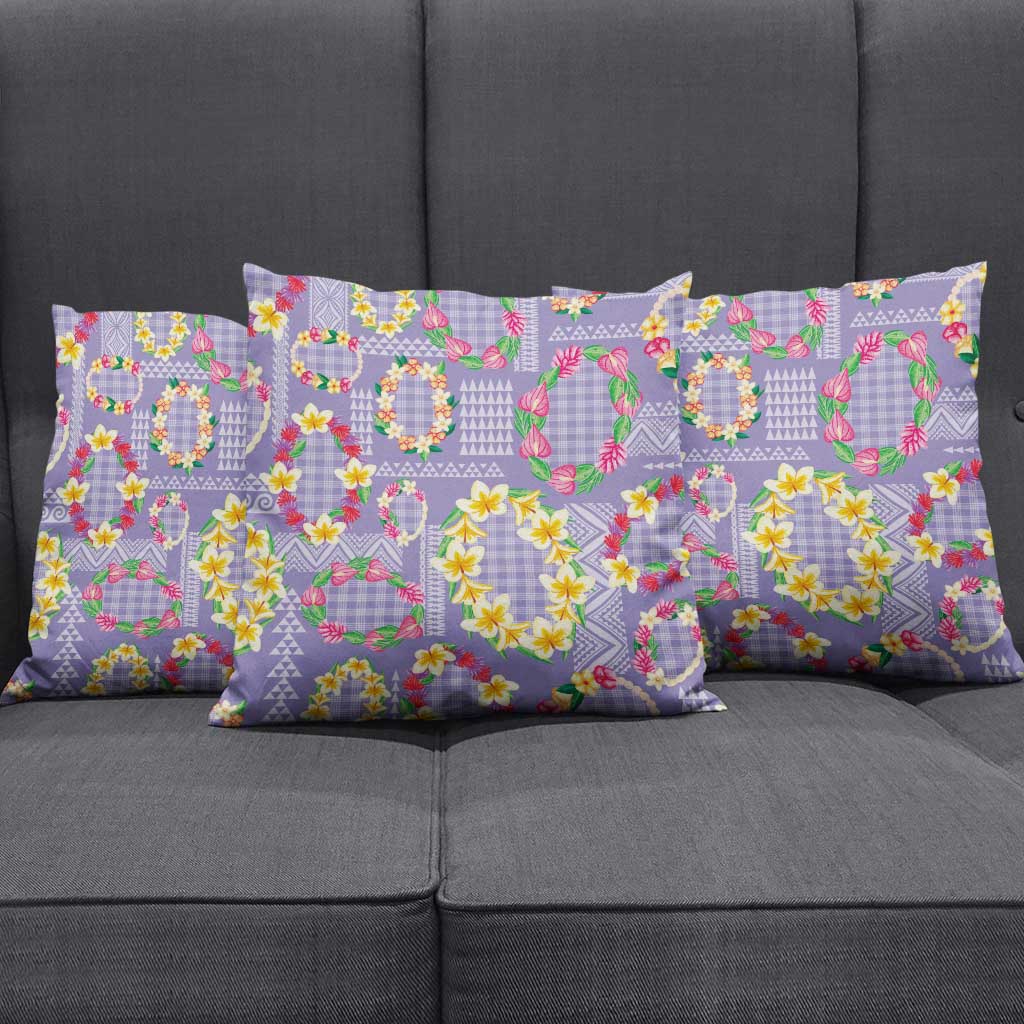 Hawaiian Leis Pillow Cover Kakau Tattoos and Palaka Pastel Purple Color