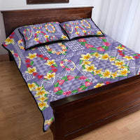 Hawaiian Leis Quilt Bed Set Kakau Tattoos and Palaka Pastel Purple Color