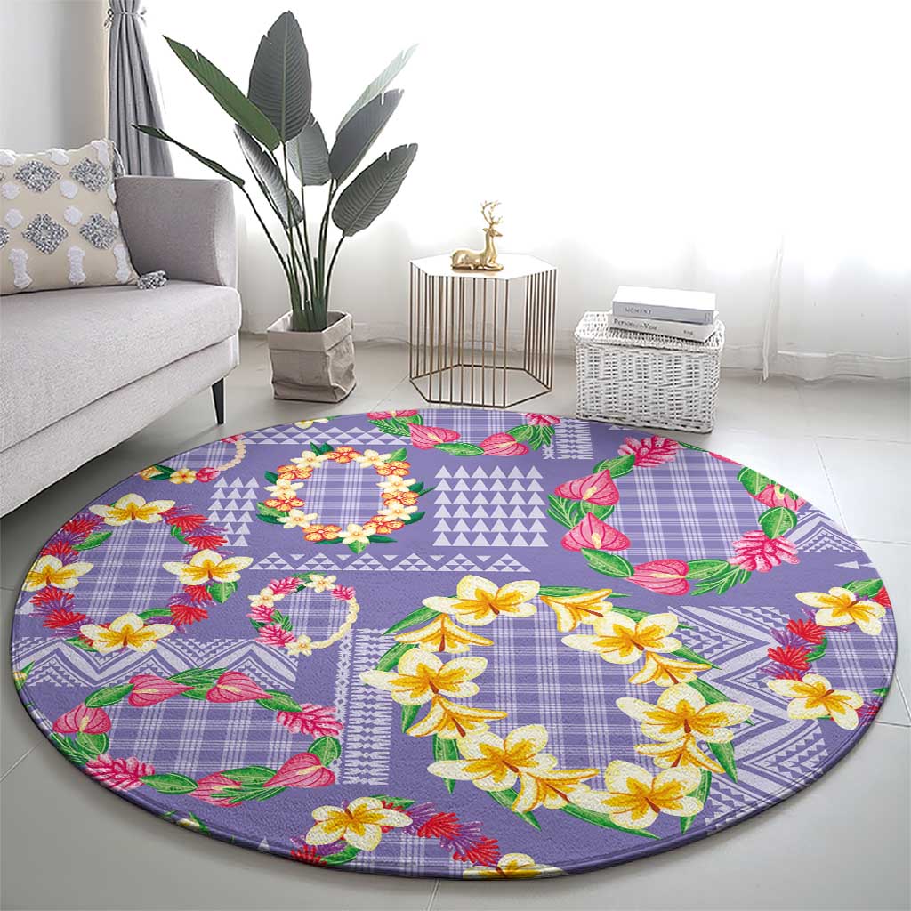 Hawaiian Leis Round Carpet Kakau Tattoos and Palaka Pastel Purple Color