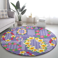 Hawaiian Leis Round Carpet Kakau Tattoos and Palaka Pastel Purple Color