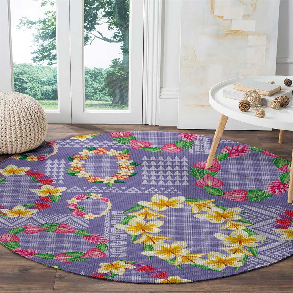 Hawaiian Leis Round Carpet Kakau Tattoos and Palaka Pastel Purple Color