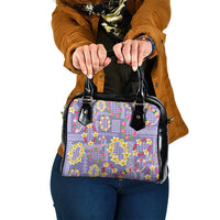 Hawaiian Leis Shoulder Handbag Kakau Tattoos and Palaka Pastel Purple Color