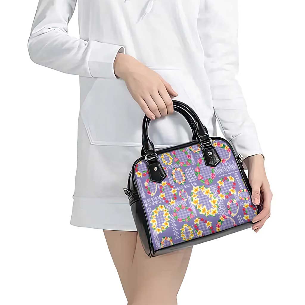 Hawaiian Leis Shoulder Handbag Kakau Tattoos and Palaka Pastel Purple Color