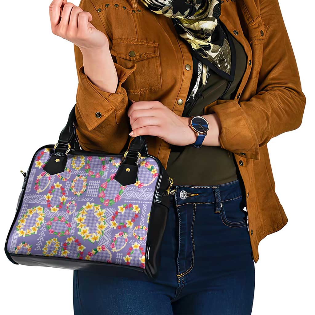 Hawaiian Leis Shoulder Handbag Kakau Tattoos and Palaka Pastel Purple Color