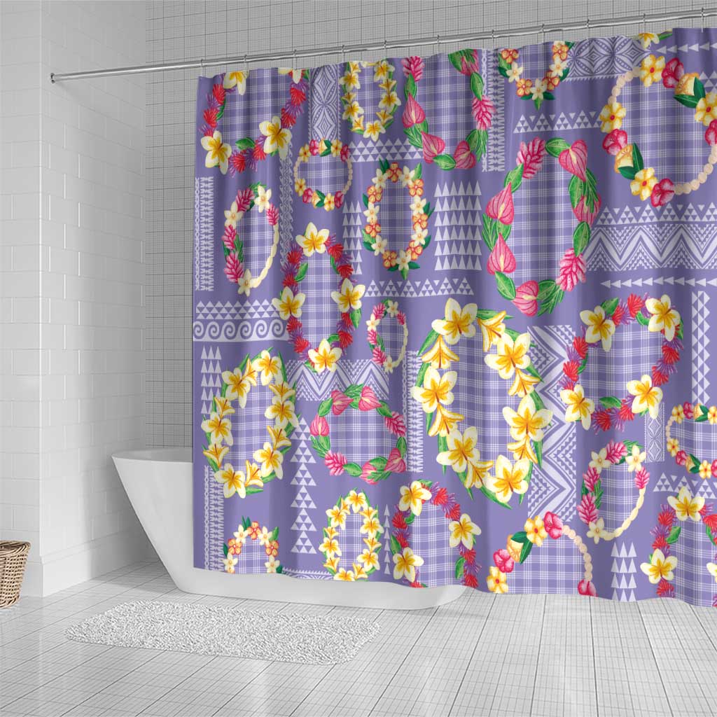 Hawaiian Leis Shower Curtain Kakau Tattoos and Palaka Pastel Purple Color