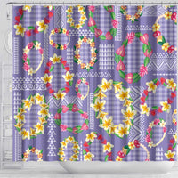 Hawaiian Leis Shower Curtain Kakau Tattoos and Palaka Pastel Purple Color