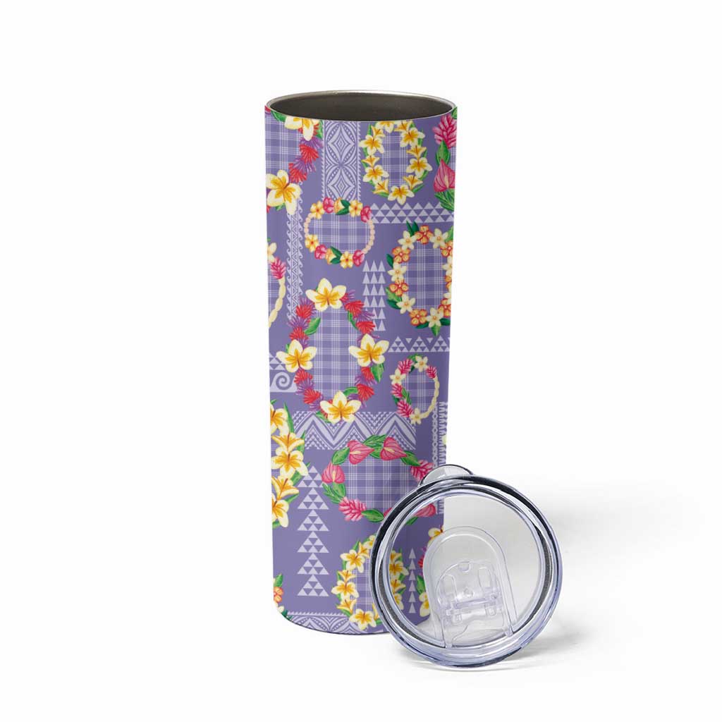 Hawaiian Leis Skinny Tumbler Kakau Tattoos and Palaka Pastel Purple Color LT03 - Polynesian Pride