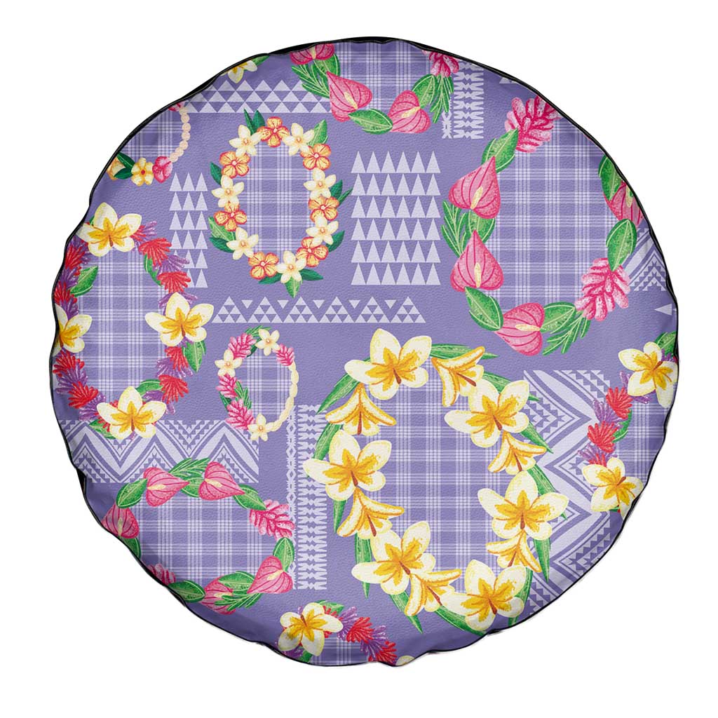 Hawaiian Leis Spare Tire Cover Kakau Tattoos and Palaka Pastel Purple Color
