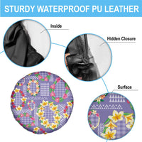 Hawaiian Leis Spare Tire Cover Kakau Tattoos and Palaka Pastel Purple Color