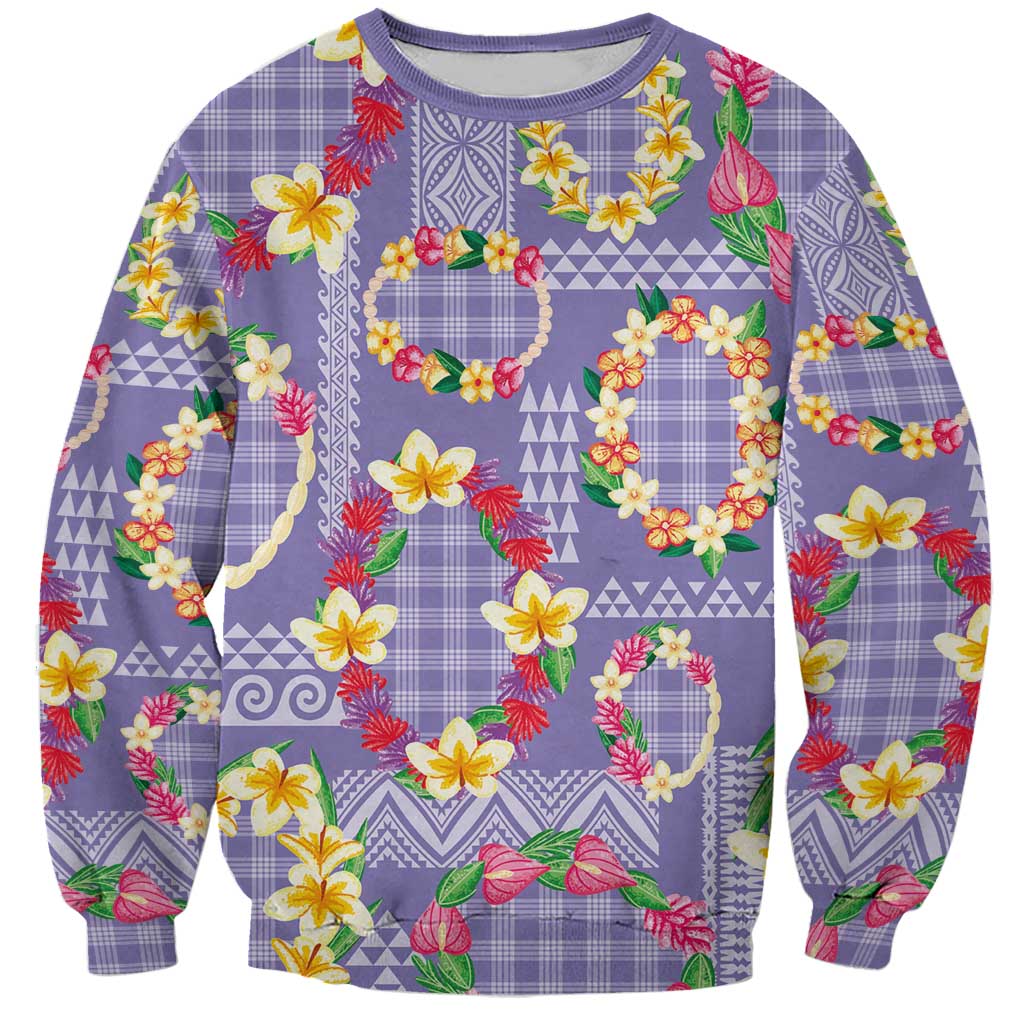 Hawaiian Leis Sweatshirt Kakau Tattoos and Palaka Pastel Purple Color