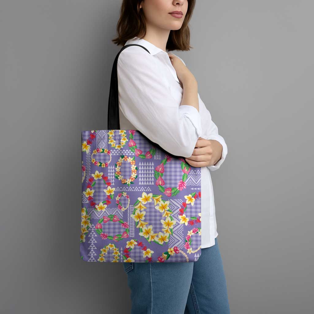 Hawaiian Leis Tote Bag Kakau Tattoos and Palaka Pastel Purple Color