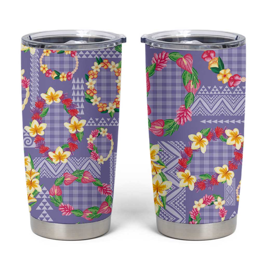 Hawaiian Leis Tumbler Cup Kakau Tattoos and Palaka Pastel Purple Color