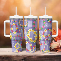 Hawaiian Leis Tumbler With Handle Kakau Tattoos and Palaka Pastel Purple Color