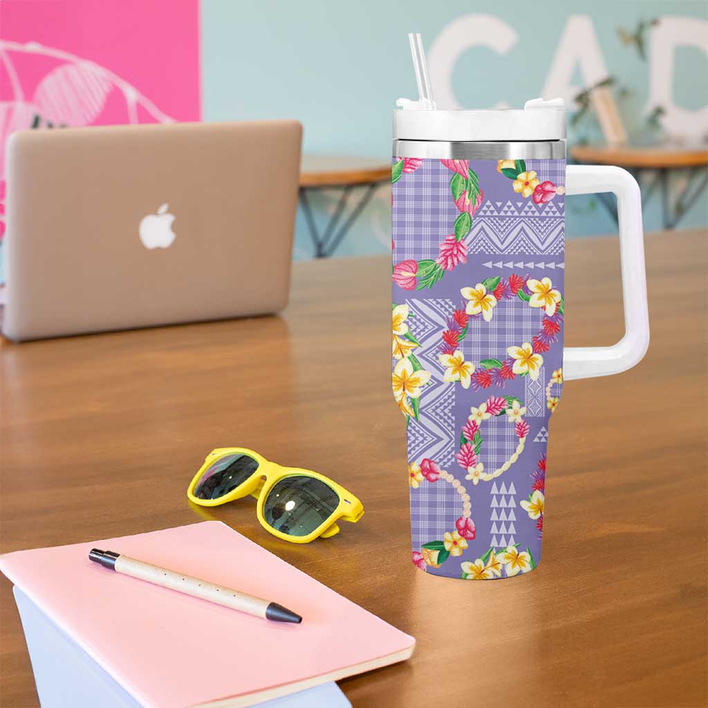 Hawaiian Leis Tumbler With Handle Kakau Tattoos and Palaka Pastel Purple Color
