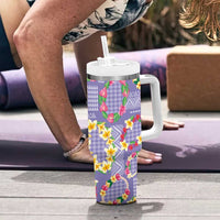 Hawaiian Leis Tumbler With Handle Kakau Tattoos and Palaka Pastel Purple Color