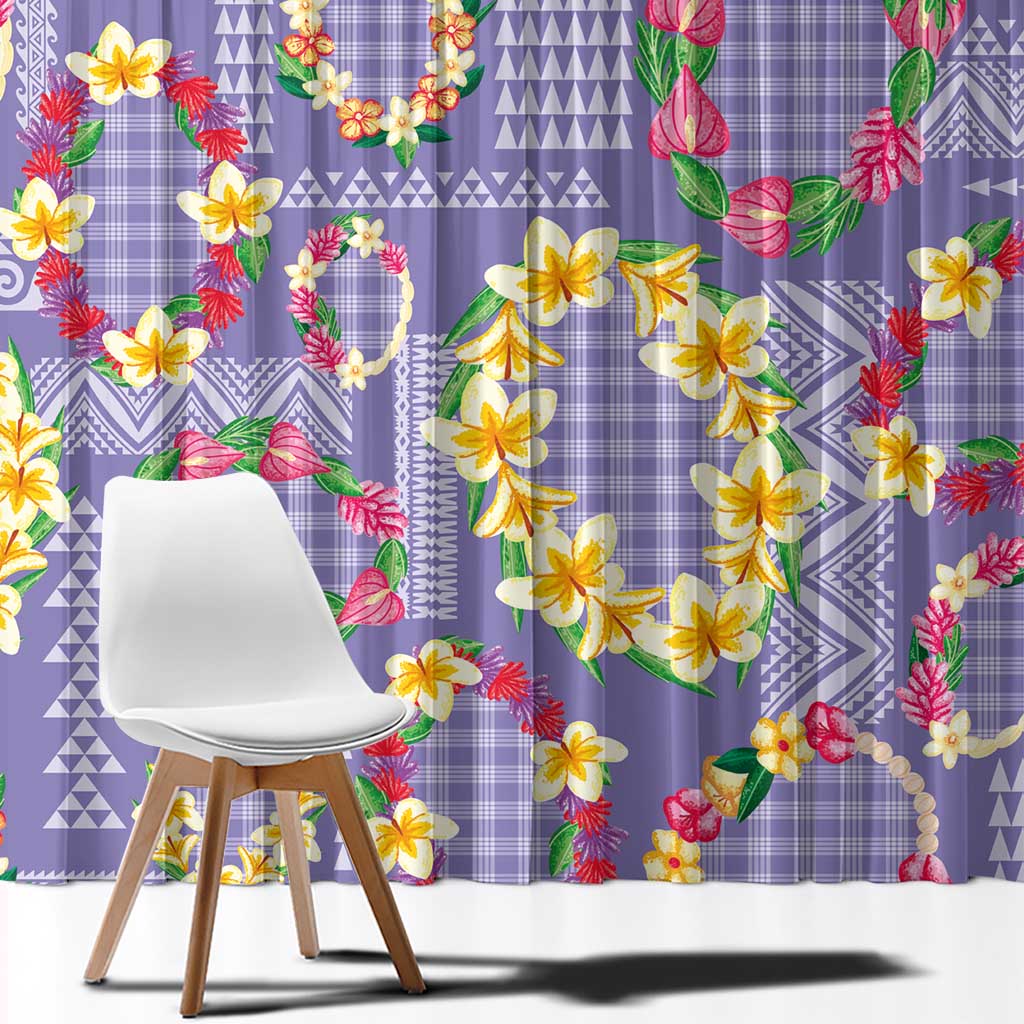 Hawaiian Leis Window Curtain Kakau Tattoos and Palaka Pastel Purple Color