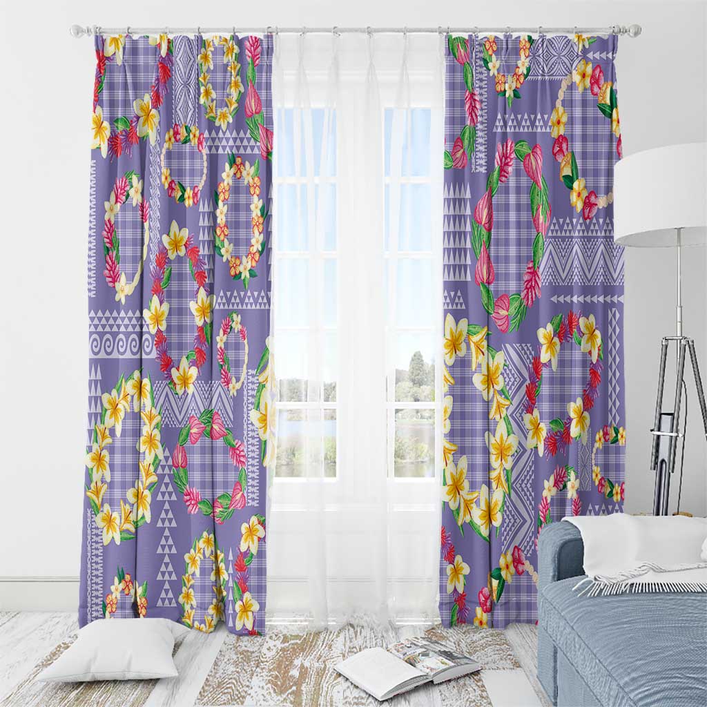 Hawaiian Leis Window Curtain Kakau Tattoos and Palaka Pastel Purple Color