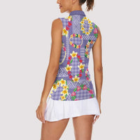 Hawaiian Leis Women Sleeveless Polo Shirt Kakau Tattoos and Palaka Pastel Purple Color LT03 - Polynesian Pride