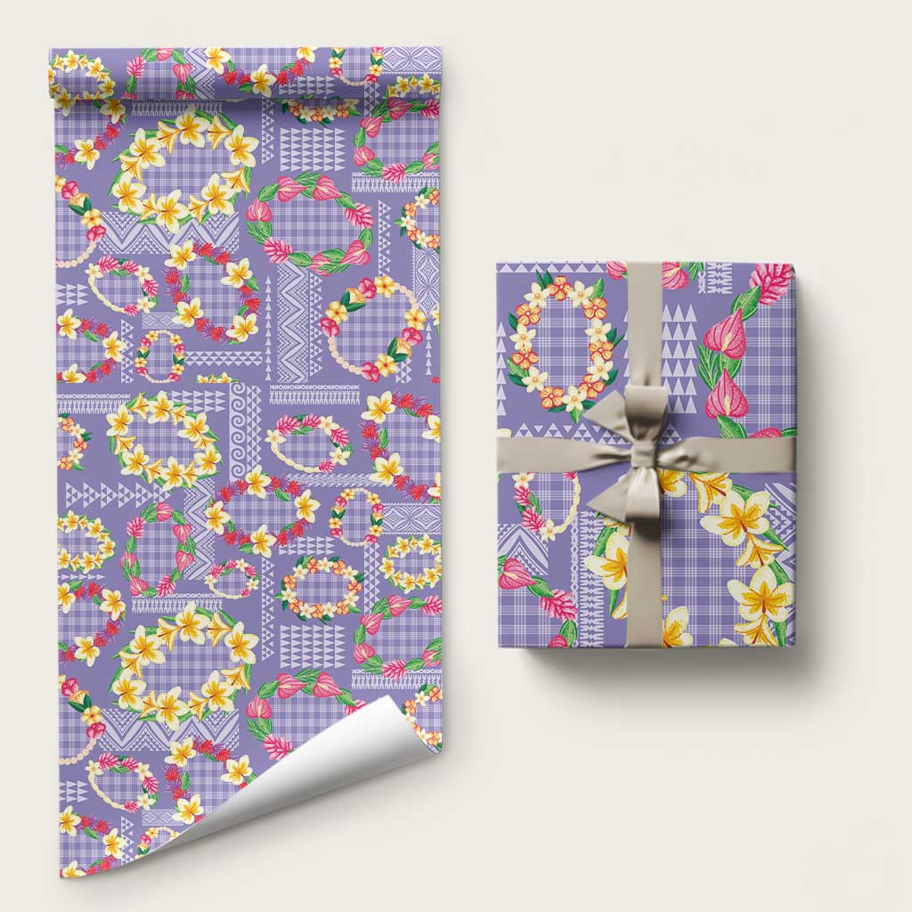 Hawaiian Leis Wrapping Paper Kakau Tattoos and Palaka Pastel Purple Color