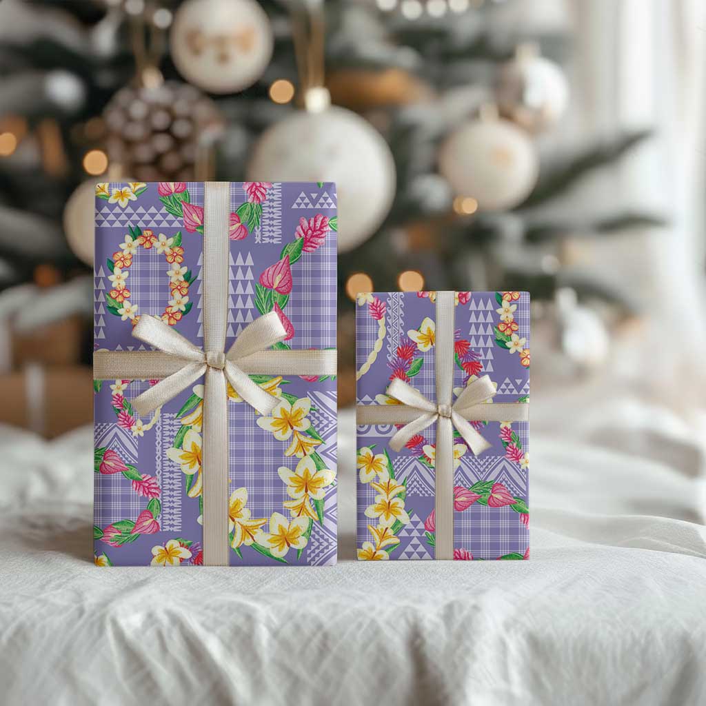 Hawaiian Leis Wrapping Paper Kakau Tattoos and Palaka Pastel Purple Color
