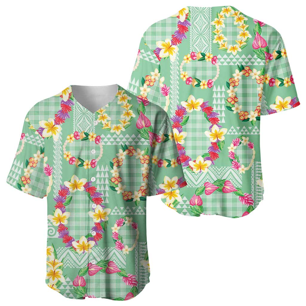 Hawaiian Leis Baseball Jersey Kakau Tattoos and Palaka Pastel Green Color