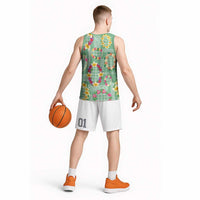 Hawaiian Leis Basketball Jersey Kakau Tattoos and Palaka Pastel Green Color
