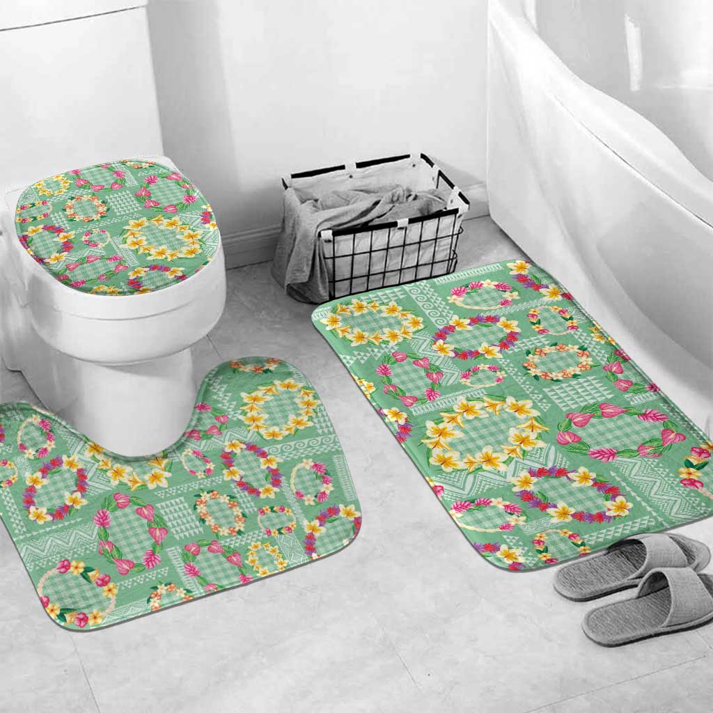 Hawaiian Leis Bathroom Set Kakau Tattoos and Palaka Pastel Green Color