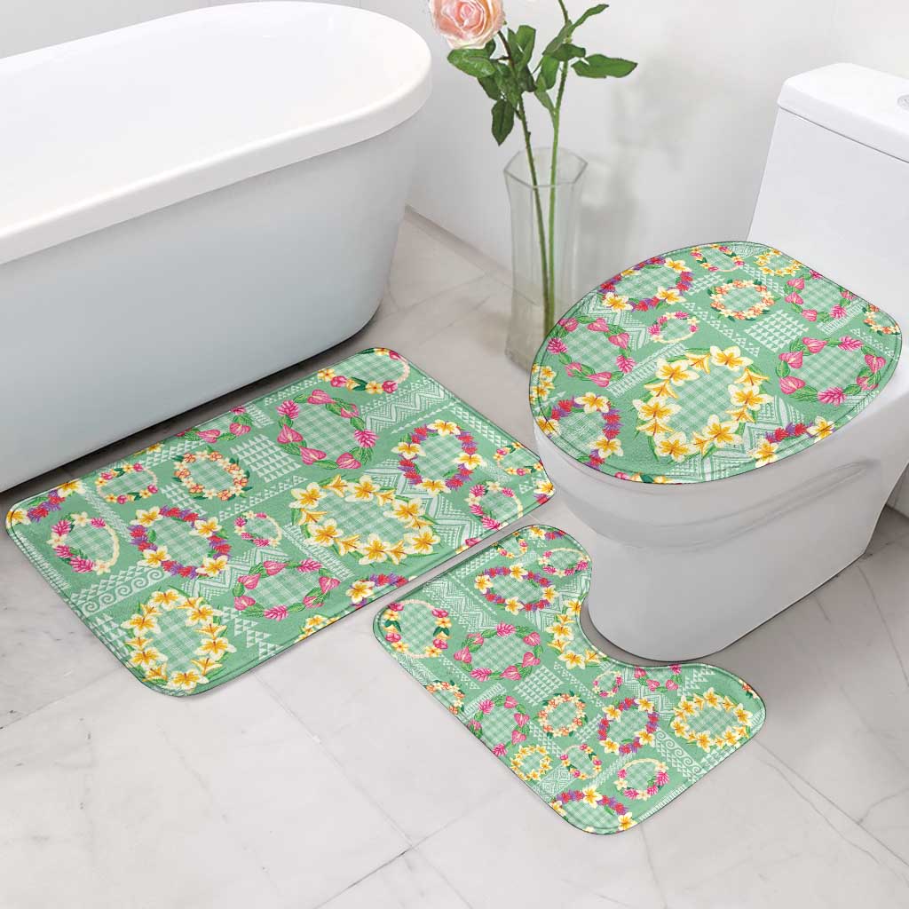 Hawaiian Leis Bathroom Set Kakau Tattoos and Palaka Pastel Green Color
