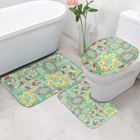 Hawaiian Leis Bathroom Set Kakau Tattoos and Palaka Pastel Green Color