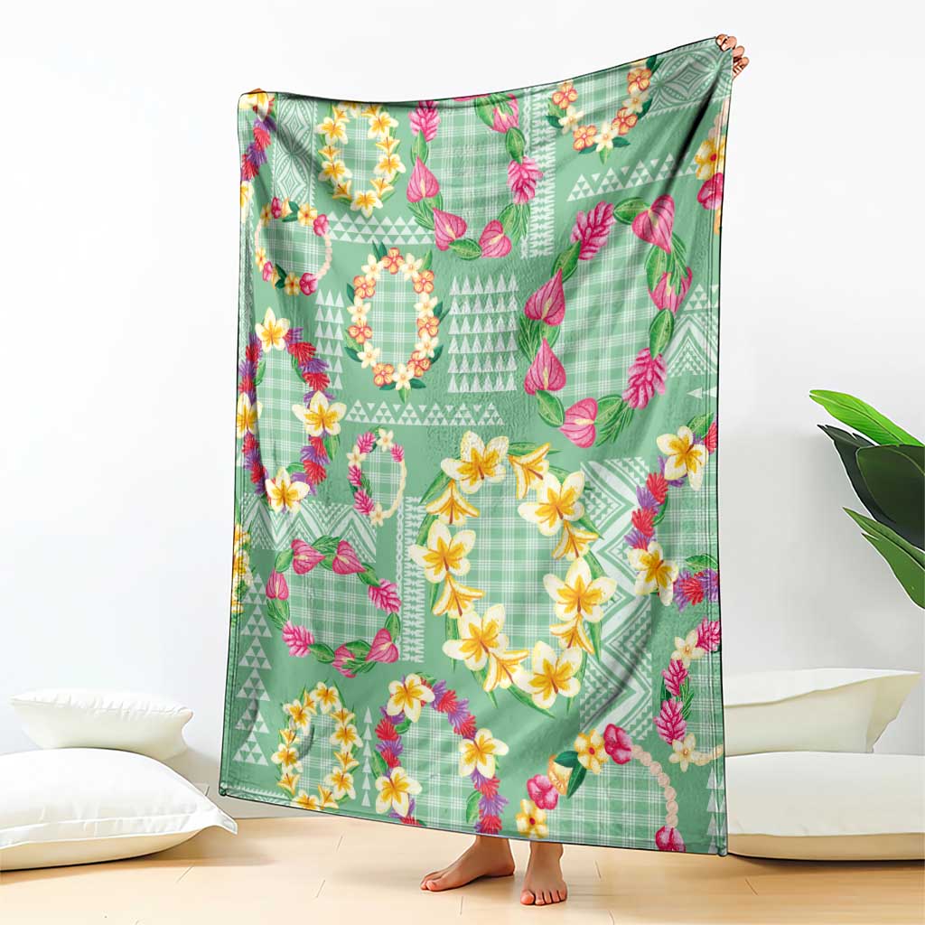 Hawaiian Leis Blanket Kakau Tattoos and Palaka Pastel Green Color