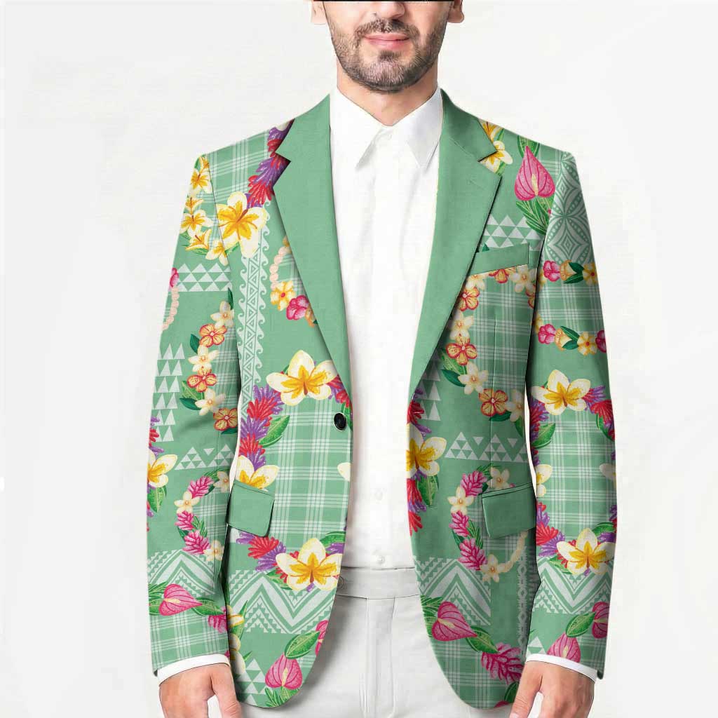 Hawaiian Leis Blazer Kakau Tattoos and Palaka Pastel Green Color