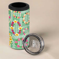 Hawaiian Leis 4 in 1 Can Cooler Tumbler Kakau Tattoos and Palaka Pastel Green Color