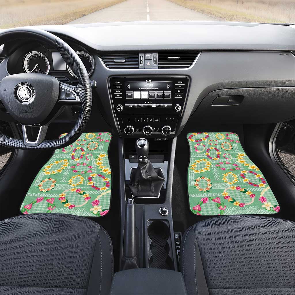 Hawaiian Leis Car Mats Kakau Tattoos and Palaka Pastel Green Color