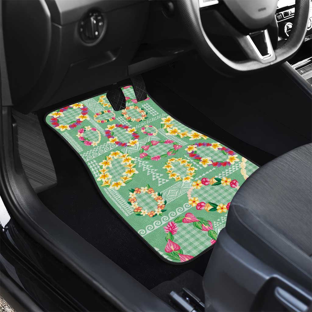 Hawaiian Leis Car Mats Kakau Tattoos and Palaka Pastel Green Color