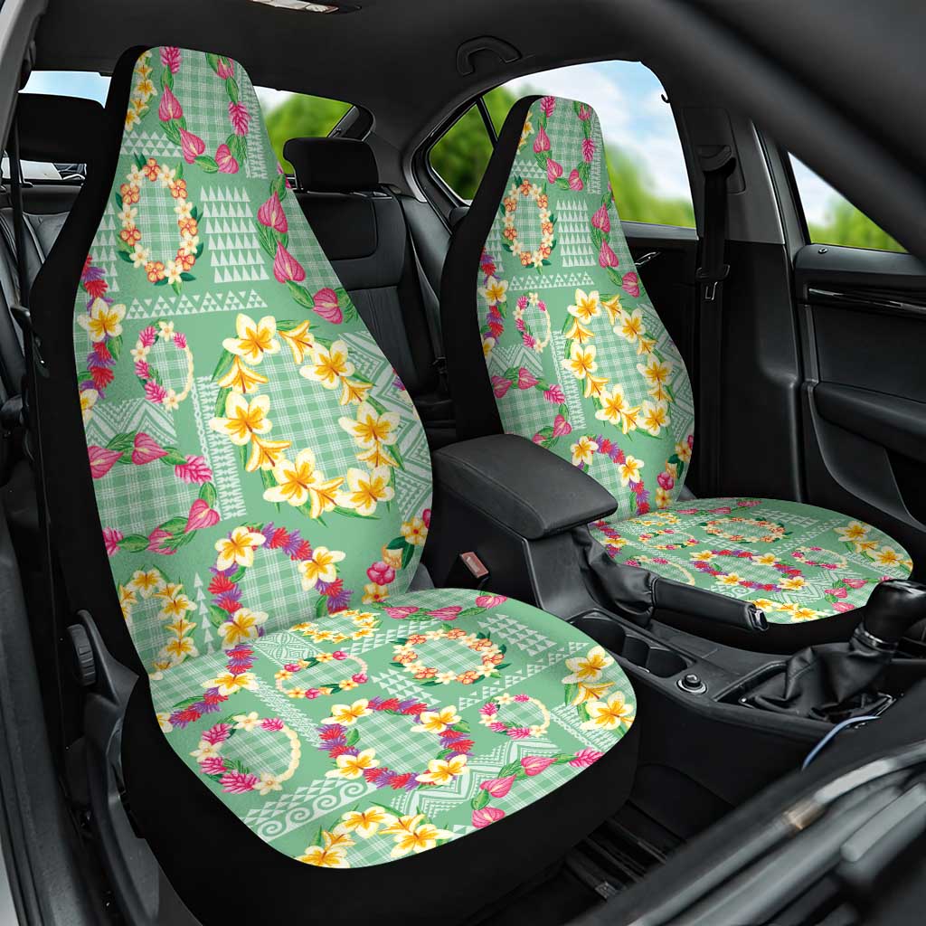 Hawaiian Leis Car Seat Cover Kakau Tattoos and Palaka Pastel Green Color