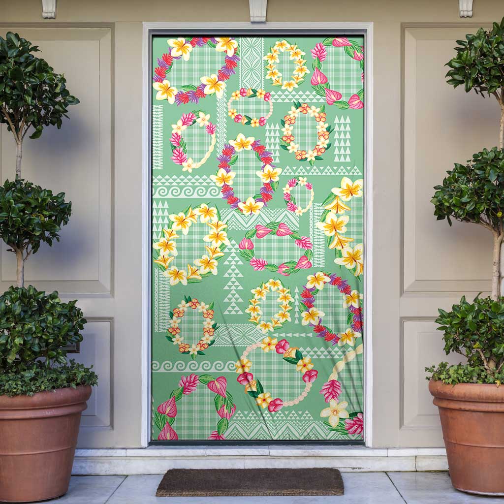 Hawaiian Leis Door Cover Kakau Tattoos and Palaka Pastel Green Color